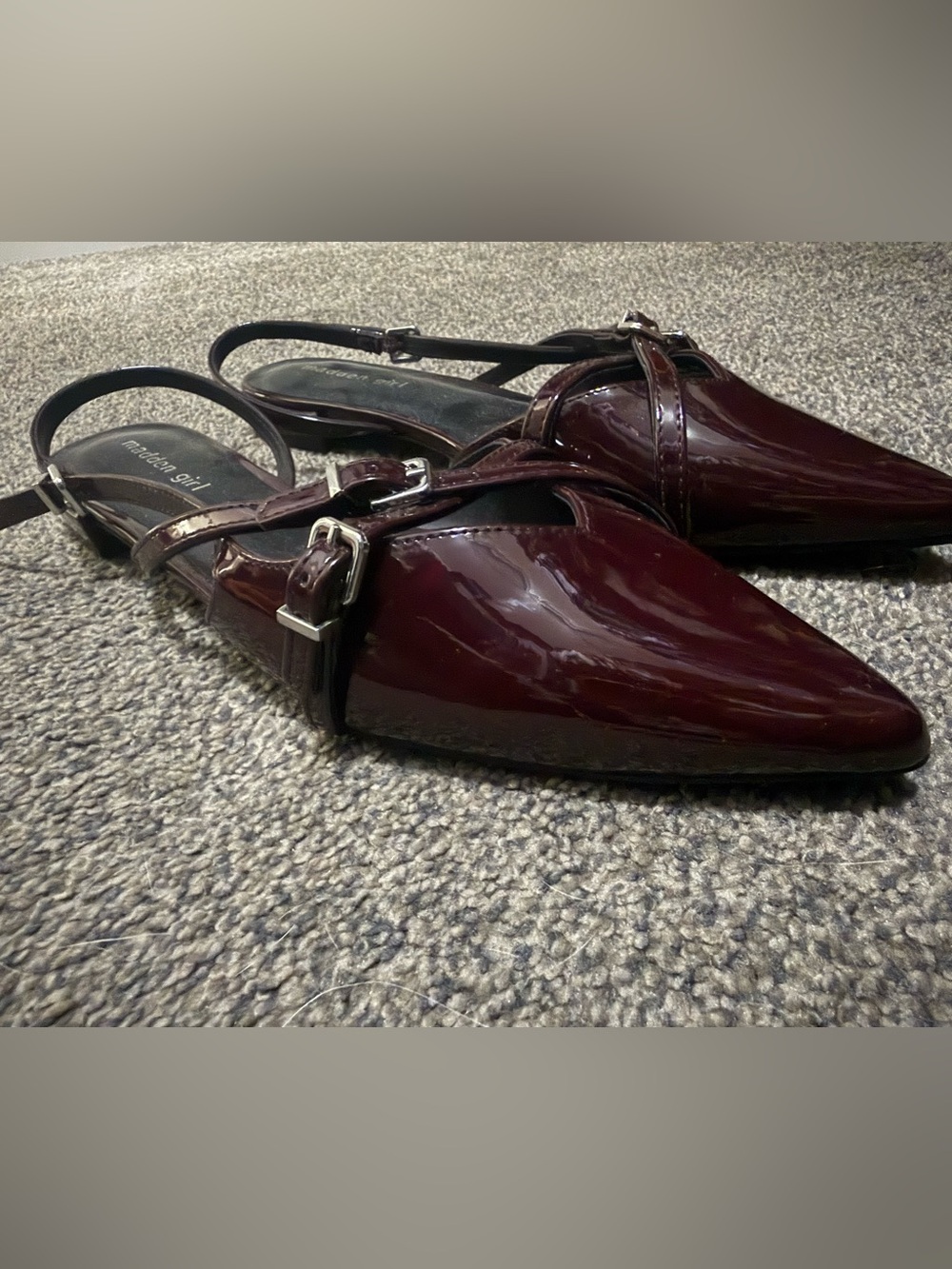 Madden Girl Burgundy Patent Pointed Toe Slingback Flats- Brand New
